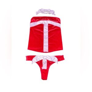 Christmas Red and White Lingerie 3 piece Set